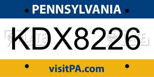 KDX8226 Pennsylvania License Plate