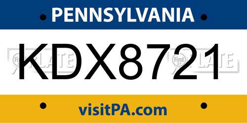 KDX8721 Pennsylvania License Plate