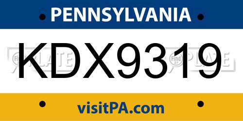 KDX9319 Pennsylvania License Plate