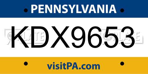 KDX9653 Pennsylvania License Plate