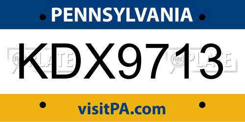 KDX9713 Pennsylvania License Plate