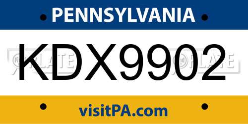 KDX9902 Pennsylvania License Plate
