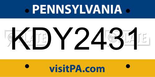 KDY2431 Pennsylvania License Plate