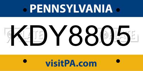 KDY8805 Pennsylvania License Plate