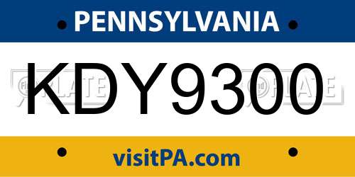 KDY9300 Pennsylvania License Plate