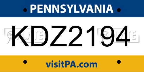 KDZ2194 Pennsylvania License Plate