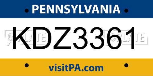 KDZ3361 Pennsylvania License Plate