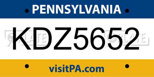 KDZ5652 Pennsylvania License Plate