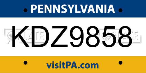 KDZ9858 Pennsylvania License Plate