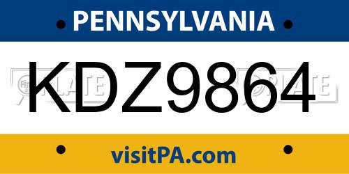 KDZ9864 Pennsylvania License Plate