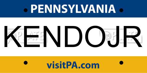 KENDOJR Pennsylvania License Plate