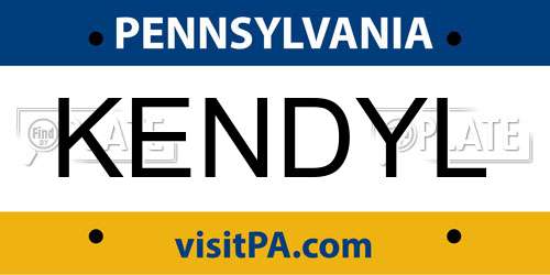 KENDYL Pennsylvania License Plate