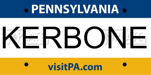 KERBONE Pennsylvania License Plate