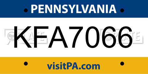 KFA7066 Pennsylvania License Plate