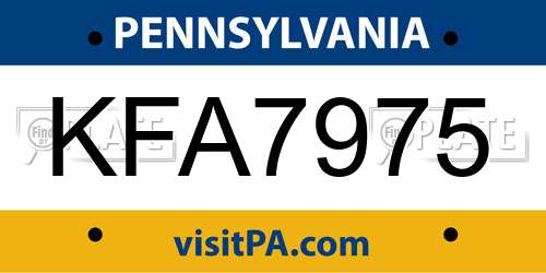 KFA7975 Pennsylvania License Plate