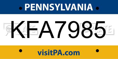 KFA7985 Pennsylvania License Plate