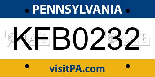 KFB0232 Pennsylvania License Plate