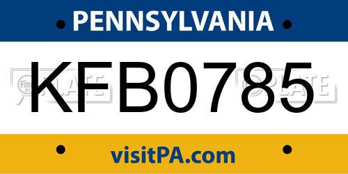 KFB0785 Pennsylvania License Plate