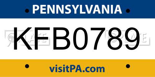 KFB0789 Pennsylvania License Plate