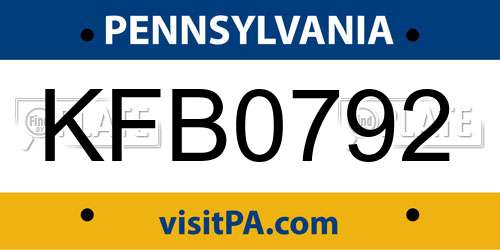 KFB0792 Pennsylvania License Plate