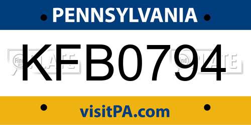 KFB0794 Pennsylvania License Plate