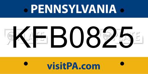 KFB0825 Pennsylvania License Plate