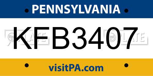 KFB3407 Pennsylvania License Plate