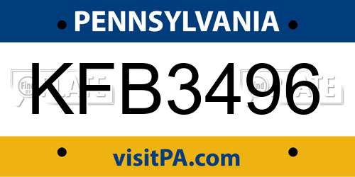 KFB3496 Pennsylvania License Plate