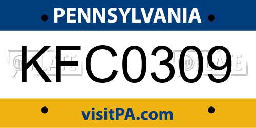 KFC0309 Pennsylvania License Plate