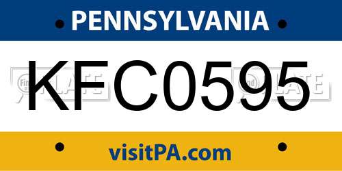 KFC0595 Pennsylvania License Plate