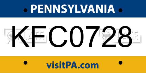 KFC0728 Pennsylvania License Plate