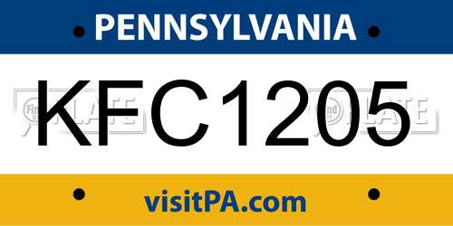 KFC1205 Pennsylvania License Plate