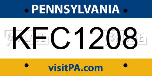 KFC1208 Pennsylvania License Plate
