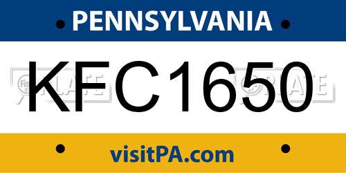 KFC1650 Pennsylvania License Plate