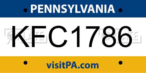 KFC1786 Pennsylvania License Plate
