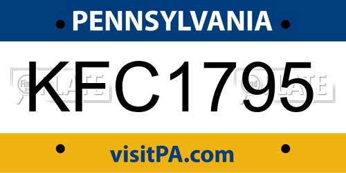 KFC1795 Pennsylvania License Plate