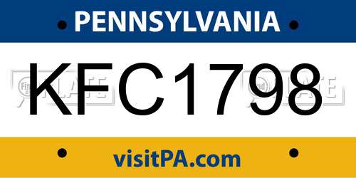 KFC1798 Pennsylvania License Plate