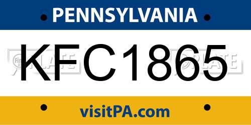 KFC1865 Pennsylvania License Plate