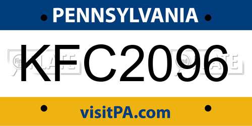 KFC2096 Pennsylvania License Plate