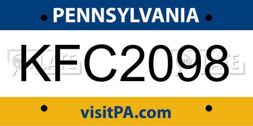 KFC2098 Pennsylvania License Plate