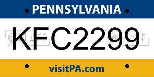 KFC2299 Pennsylvania License Plate