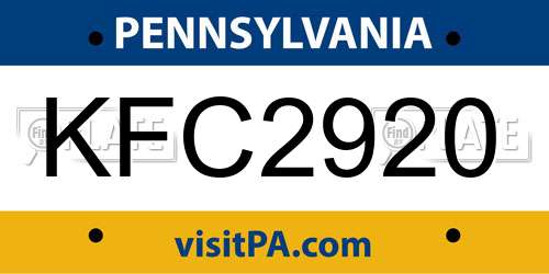 KFC2920 Pennsylvania License Plate
