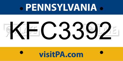 KFC3392 Pennsylvania License Plate