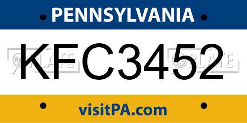 KFC3452 Pennsylvania License Plate