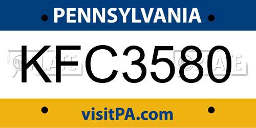 KFC3580 Pennsylvania License Plate