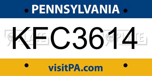 KFC3614 Pennsylvania License Plate