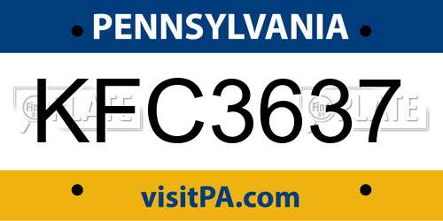 KFC3637 Pennsylvania License Plate