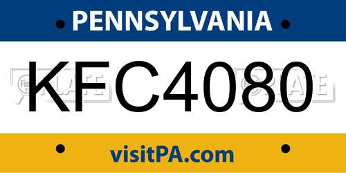 KFC4080 Pennsylvania License Plate