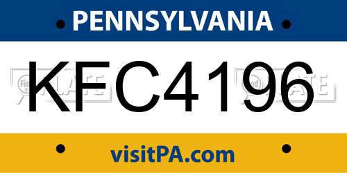 KFC4196 Pennsylvania License Plate