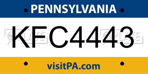 KFC4443 Pennsylvania License Plate